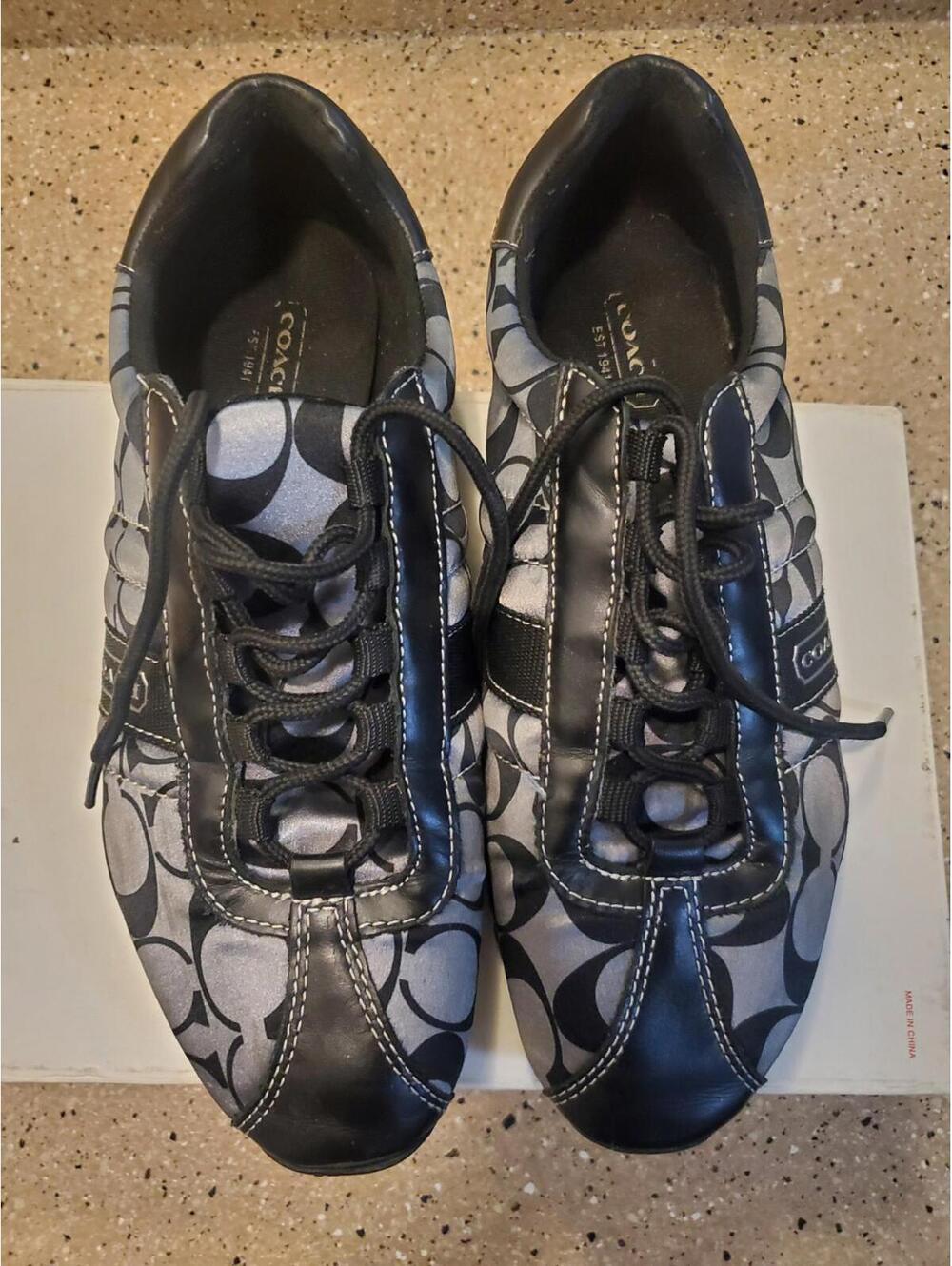 VINTAGE Coach Kirby 12CM SG Sateen Black Logo Lace Up Women's Sneakers